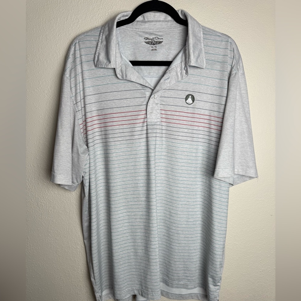 Straight Down Men's XL‎ Performance Golf Gray Stripped Polo Athletic